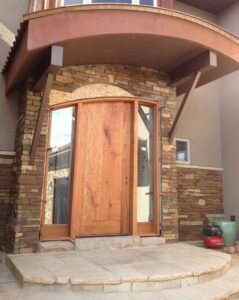 Arched Wood Door with Glass side panels