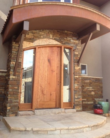 Arched Wood Door with Glass side panels